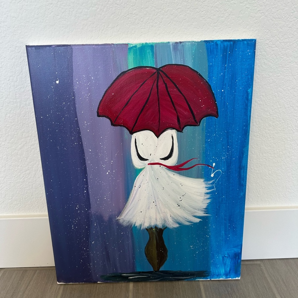 Rainy day red umbrella ☔️ handmade painting